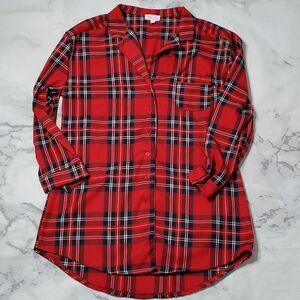 Pink Lily Black & Red Plaid Button Front Sleep Shirt